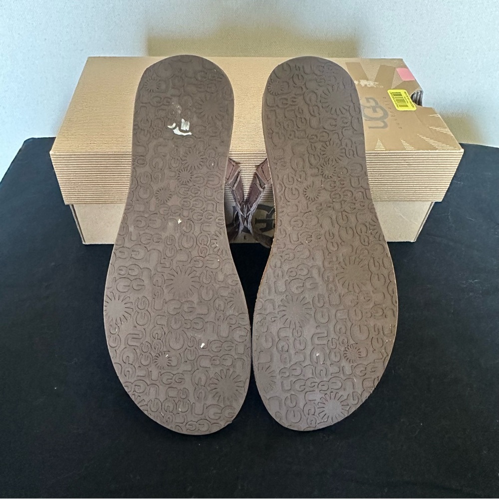 UGG Women's Bria Braided Brown Leather Thong Sandals Size 10 - Picture 2 of 5